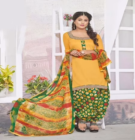 Hi-Fashion Cotton Yellow Unstitch Patiala Suit