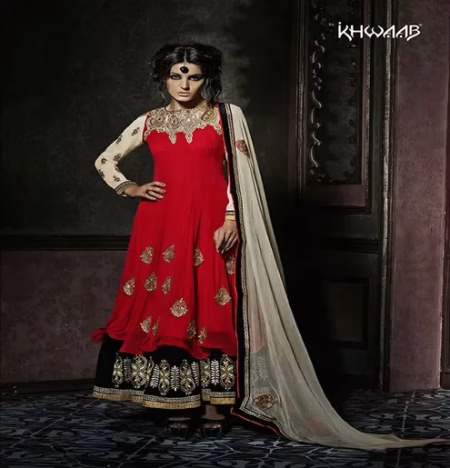 Hi-Fashion Semi-Stitched Multicolour Embroidered Designer Suit