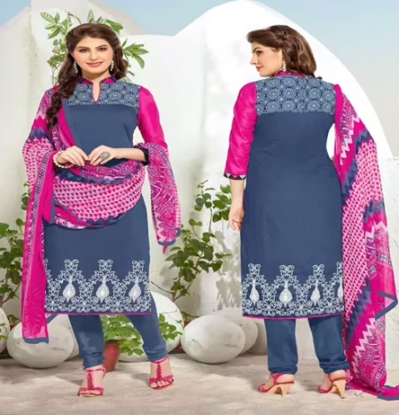 Hi-Fashion Blue Embroidered Unstitched Straight Suit