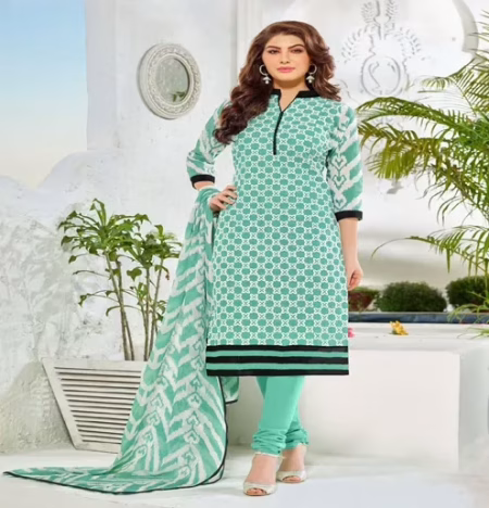 Hi-Fashion Sea-Green Printed Unstitched Straight Suit