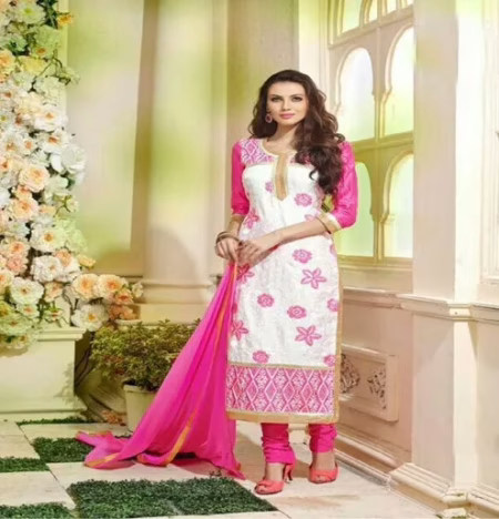 Hi-Fashion Unstitched White With Pink Straight Suit