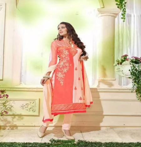 Hi-Fashion Unstitched Peach With Cream Straight Suit