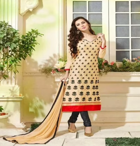 Hi-Fashion Unstitched Cream With Black Straight Suit