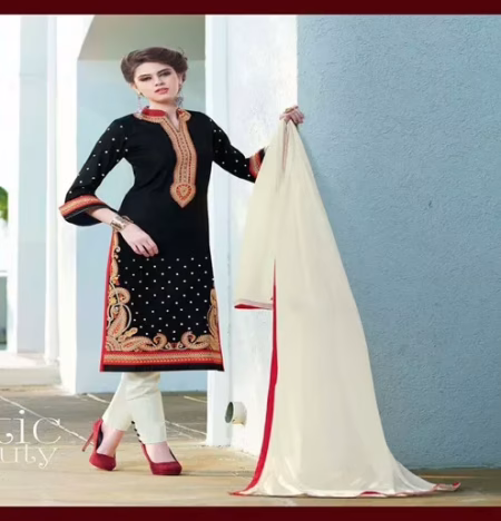 Hi-Fashion Unstitched Black With Off-White Embroidered Trendy Suit