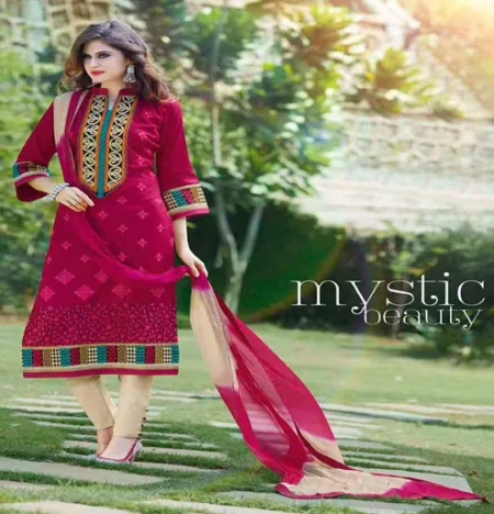 Hi-Fashion Unstitched Red With Cream Embroidered Trendy Suit