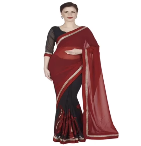 Hi-Fashion Black Georgrtte Embroidered Work Saree