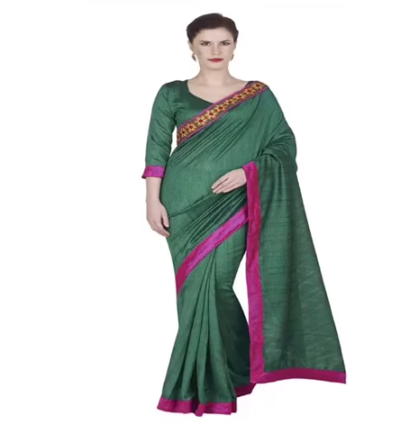 Hi-Fashion Green Bhagalpuri Silk Border Lace Work Saree