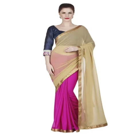 Hi-Fashion Pink Georgette Border Lace Work Work Saree