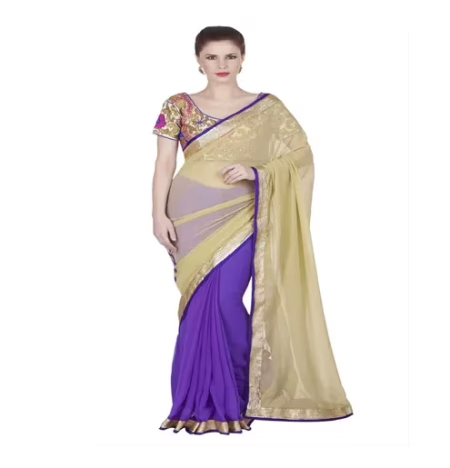 Hi-Fashion Purple Georgette Border Lace Work Saree
