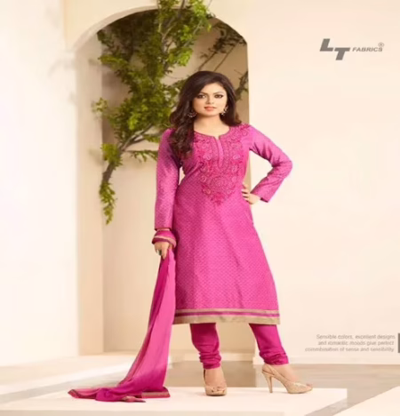 Hi-Fashion Embroidered Pink Designer Straight Suit