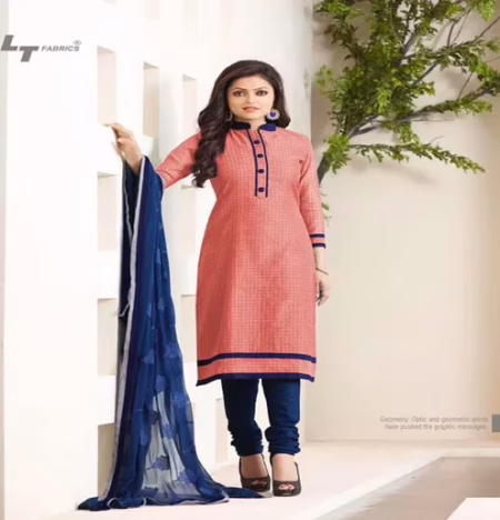 Hi-Fashion Embroidered Red With Navy Designer Straight Suit