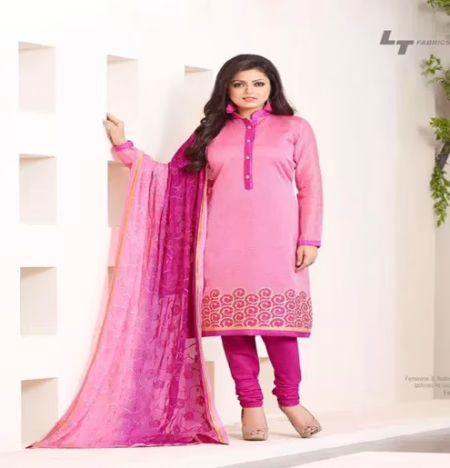 Hi-Fashion Embroidered Pink Designer Straight Suit