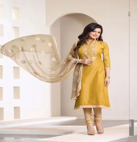 Hi-Fashion Unstitched Yellow Embroidered Trendy Suit