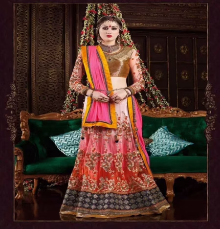 Hi-Fashion Embroidered Multicolour Lehenga Choli