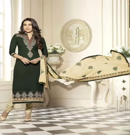Hi-Fashion Green Embroidered Straight Suit