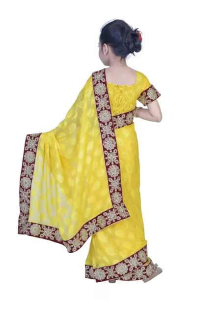 Pazaar Lemon Yellow embroidered party kids wear saree