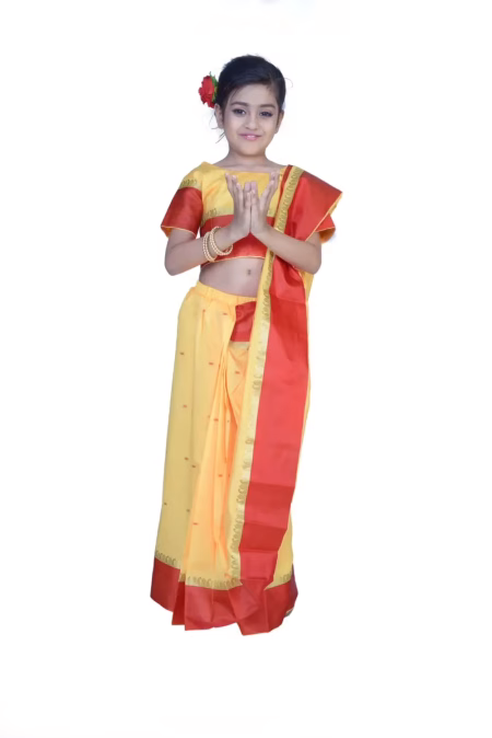 Pazaar Amber Yellow embroidered party kids wear saree