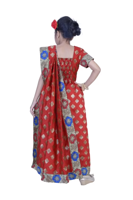 Pazaar Venetian Red embroidered party kids wear saree