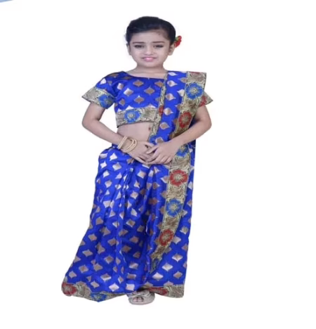 Pazaar Persian Blue Embroidered Party Kids Wear Saree