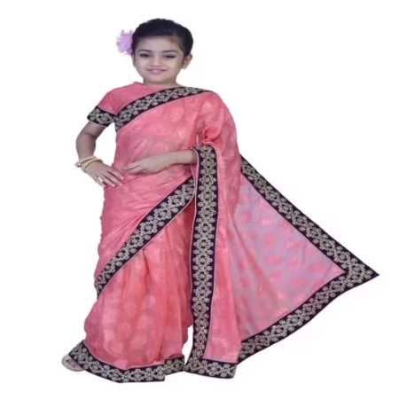 Pazaar Brink Pink Embroidered Party Kids Wear Saree