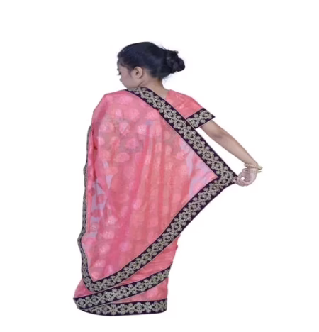 Pazaar Brink Pink Embroidered Party Kids Wear Saree