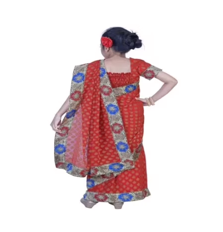 Pazaar Rose Madder Red Embroidered Party Kids Wear Saree