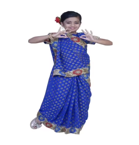 Pazaar Dark Blue Embroidered Party Kids Wear Saree
