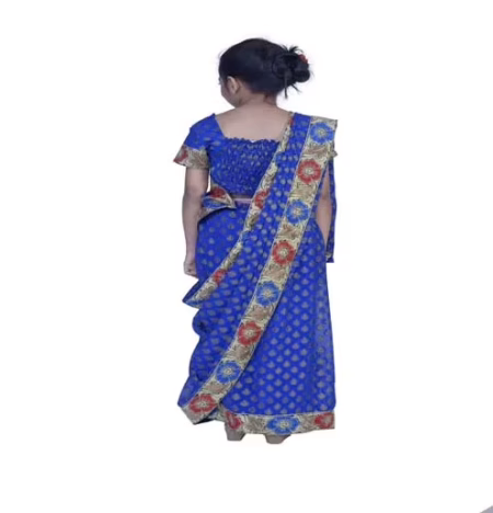 Pazaar Dark Blue Embroidered Party Kids Wear Saree