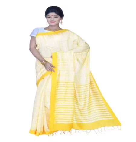 Pazaar Maize Yellow & Off White Festival Saree With Matching Blouse Piece