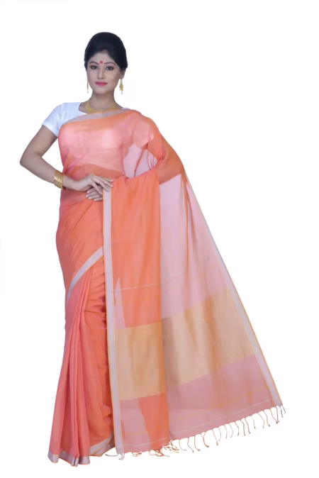 Pazaar Coral Orange Festival Saree With Matching Blouse Piece