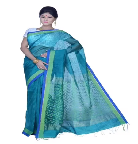 Pazaar Pine Green Festival Saree With Matching Blouse Piece