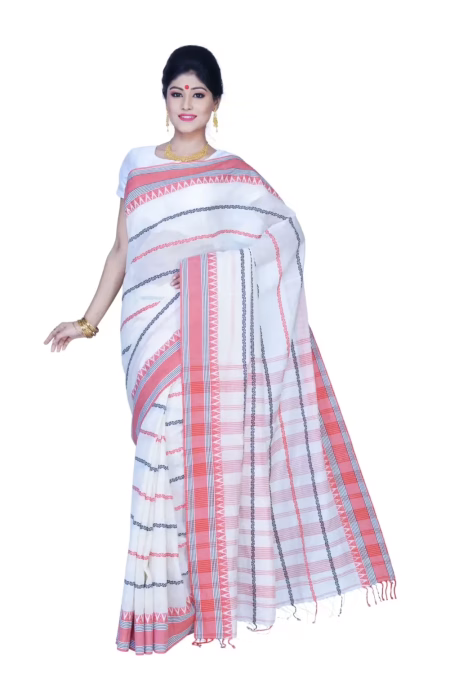 Pazaar Off White Festival Saree With Matching Blouse Piece