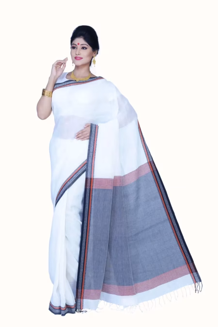 Pazaar Off White Festival Saree With Matching Blouse Piece
