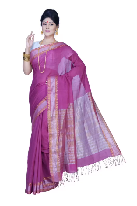Pazaar Red Violet Festival Saree With Matching Blouse Piece