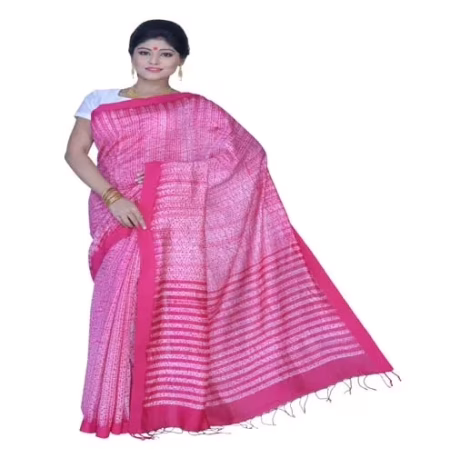 Pazaar Magenta & Off White Festival Saree With Matching Blouse Piece