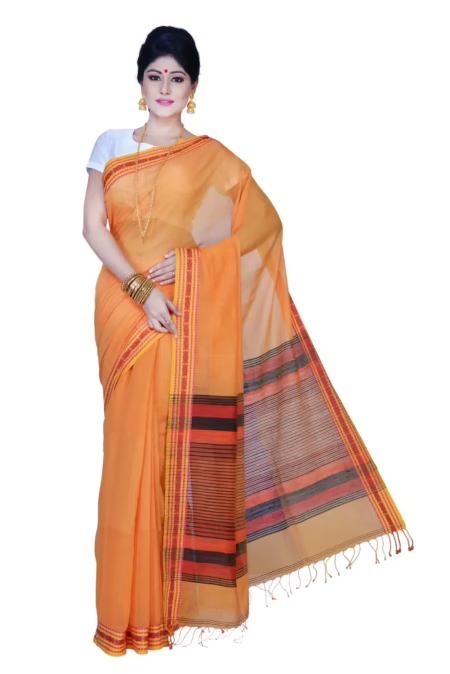 Pazaar Coral Orange Festival Saree With Matching Blouse Piece
