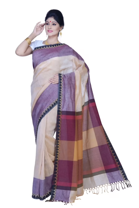 Pazaar Peach Yellow Festival Saree With Matching Blouse Piece