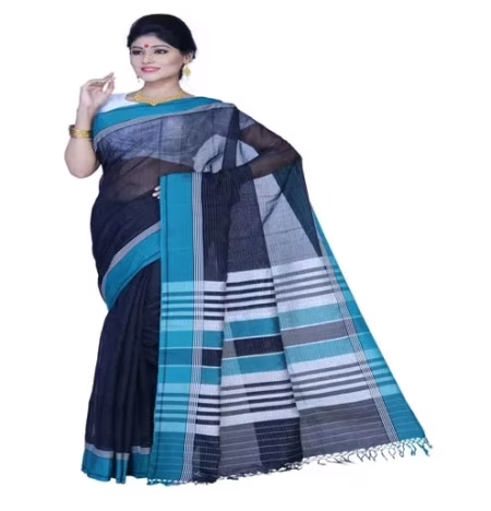 Pazaar Black & Off White Festival Saree With Matching Blouse Piece
