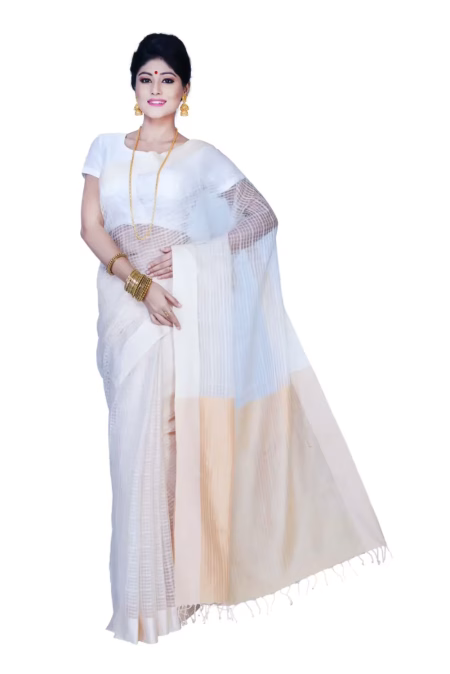 Pazaar Beige Yellow Festival Saree With Matching Blouse Piece