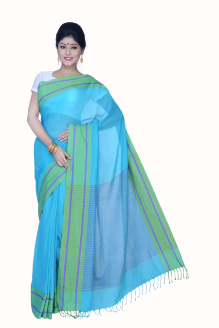 Pazaar Robin Egg Blue & Persian Green Festival Saree With Matching Blouse Piece