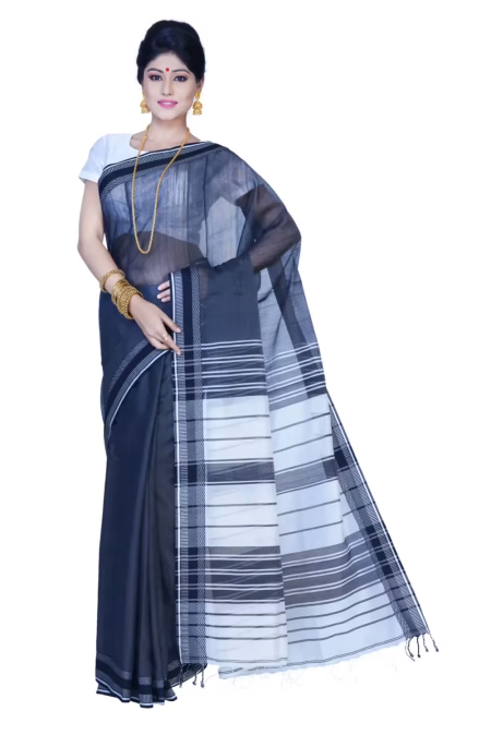 Pazaar Dark Arsenic Gray Festival Saree With Matching Blouse Piece