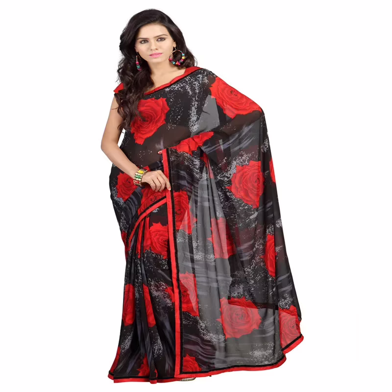 Lookslady Printed Red Georgette saree