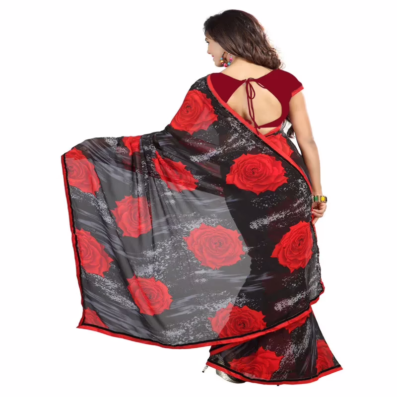 Lookslady Printed Red Georgette saree