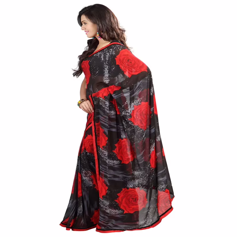 Lookslady Printed Red Georgette saree
