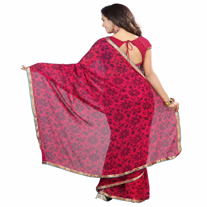 Lookslady Printed Pink Georgette saree
