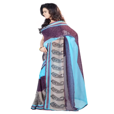 Lookslady Printed Blue Chiffone saree
