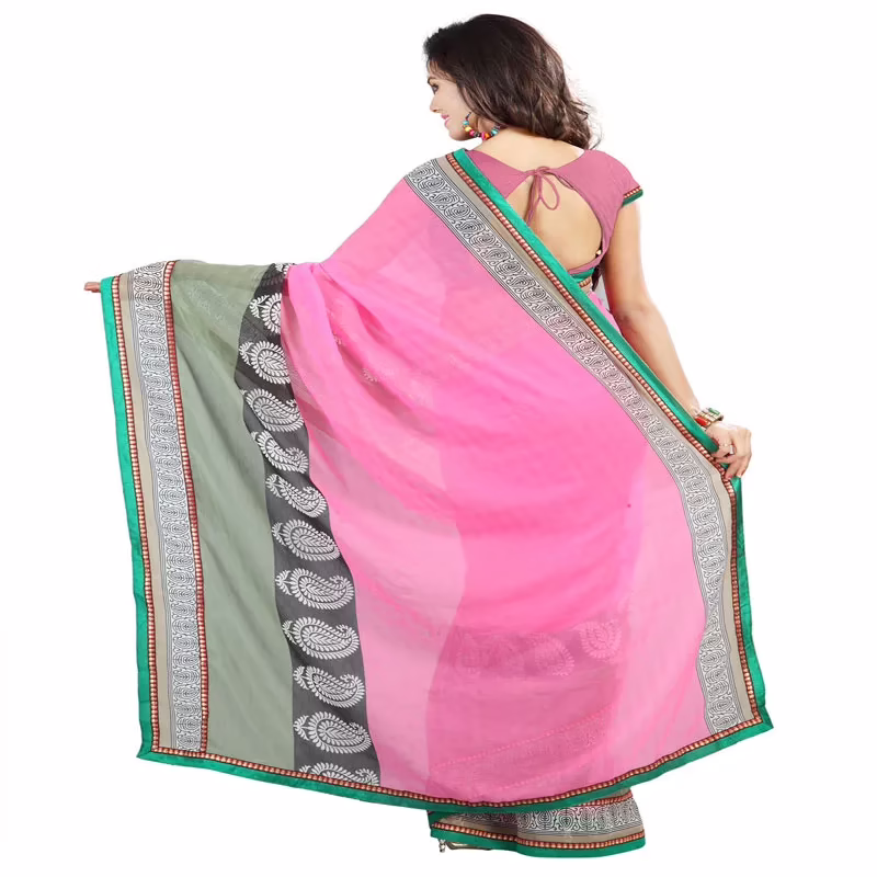 Lookslady Printed Pink Chiffone saree