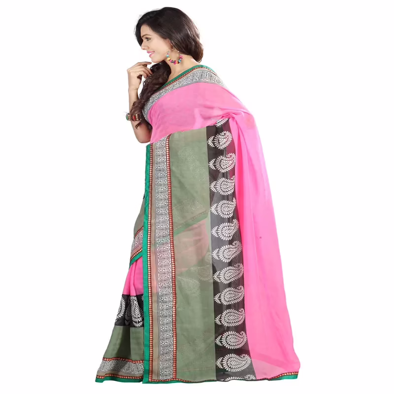 Lookslady Printed Pink Chiffone saree