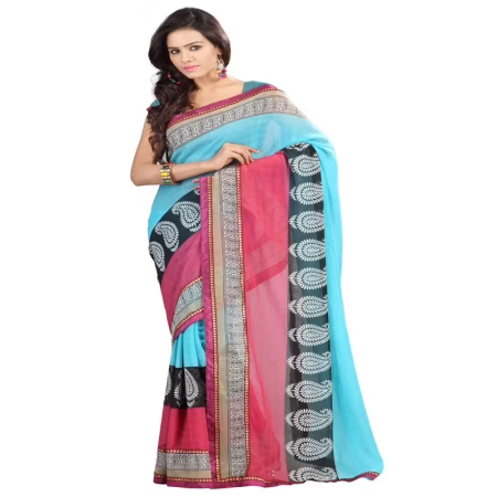 Lookslady Printed Blue Chiffone saree