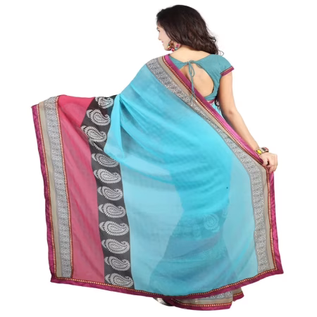 Lookslady Printed Blue Chiffone saree